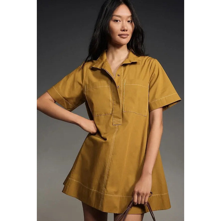 Anthropologie The Jeannie Short-Sleeve A-Line Mini Dress by Maeve $148 XL