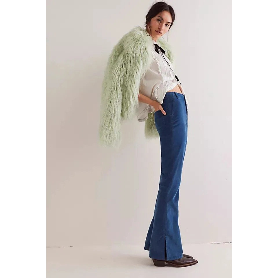 New FREE PEOPLE We The Free Level Up Slit Cord Jeans $98 SIZE 30 Majolica Blue