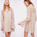 New Free People Simone Neutral Crochet Lace Mini Dress $128 Small Mock Taupe