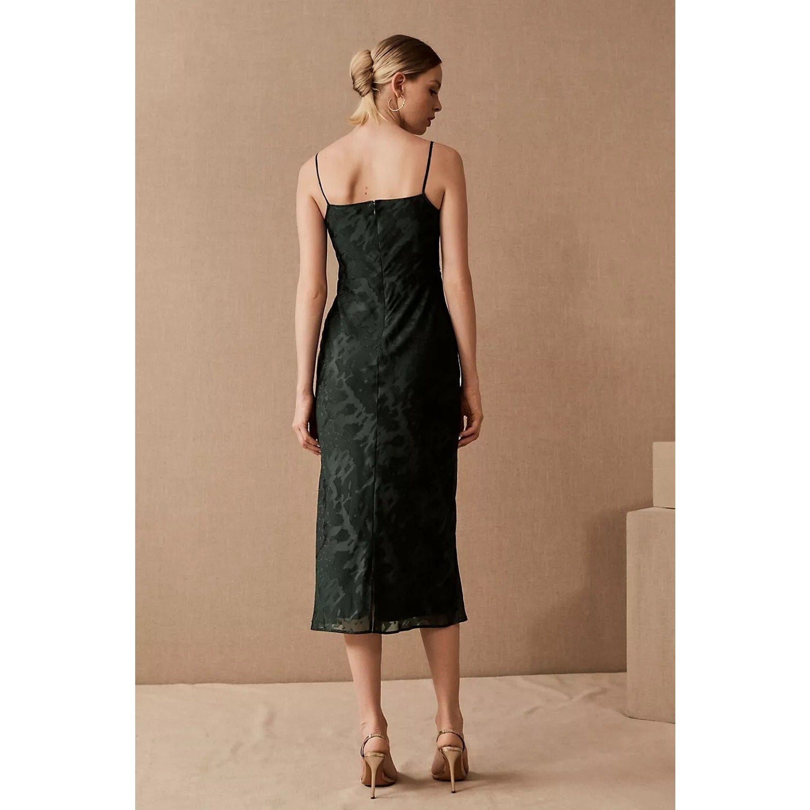New Anthropologie BHLDN Hutch Kinsey Midi Slip Dress Sz 4 Cowl Neck Burnout Blue