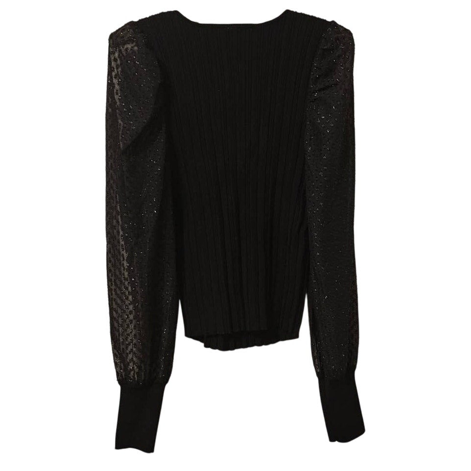 By Anthropologie Puff-Sleeve Shimmer Pullover Sweater MEDIUM Black Anthropologie