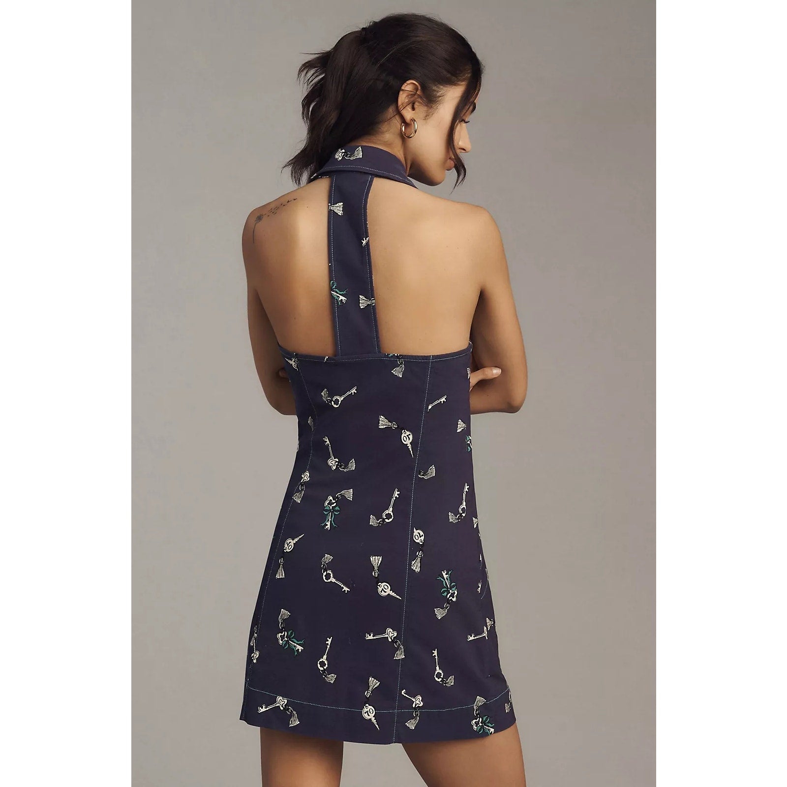 ANTHROPOLOGIE The Amelia Collared Mini Dress by Maeve X-LARGE Navy Anthropologie