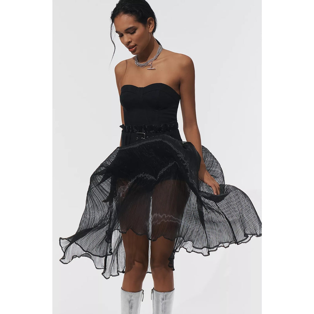 Anthropologie Pilcro Strapless Bodysuit & Sheer Skirt $268 SMALL Black