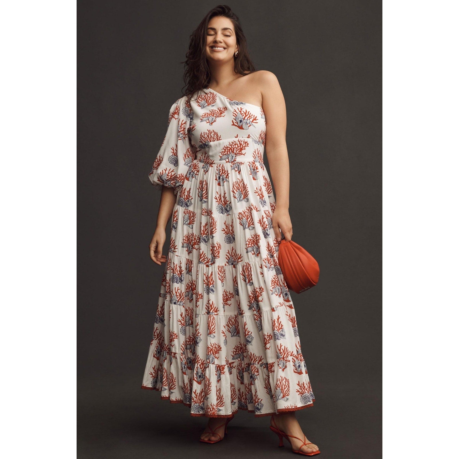 New ANTHROPOLOGIE Priya Israni Puff One-Shoulder Belted Maxi Dress $258 XXSP