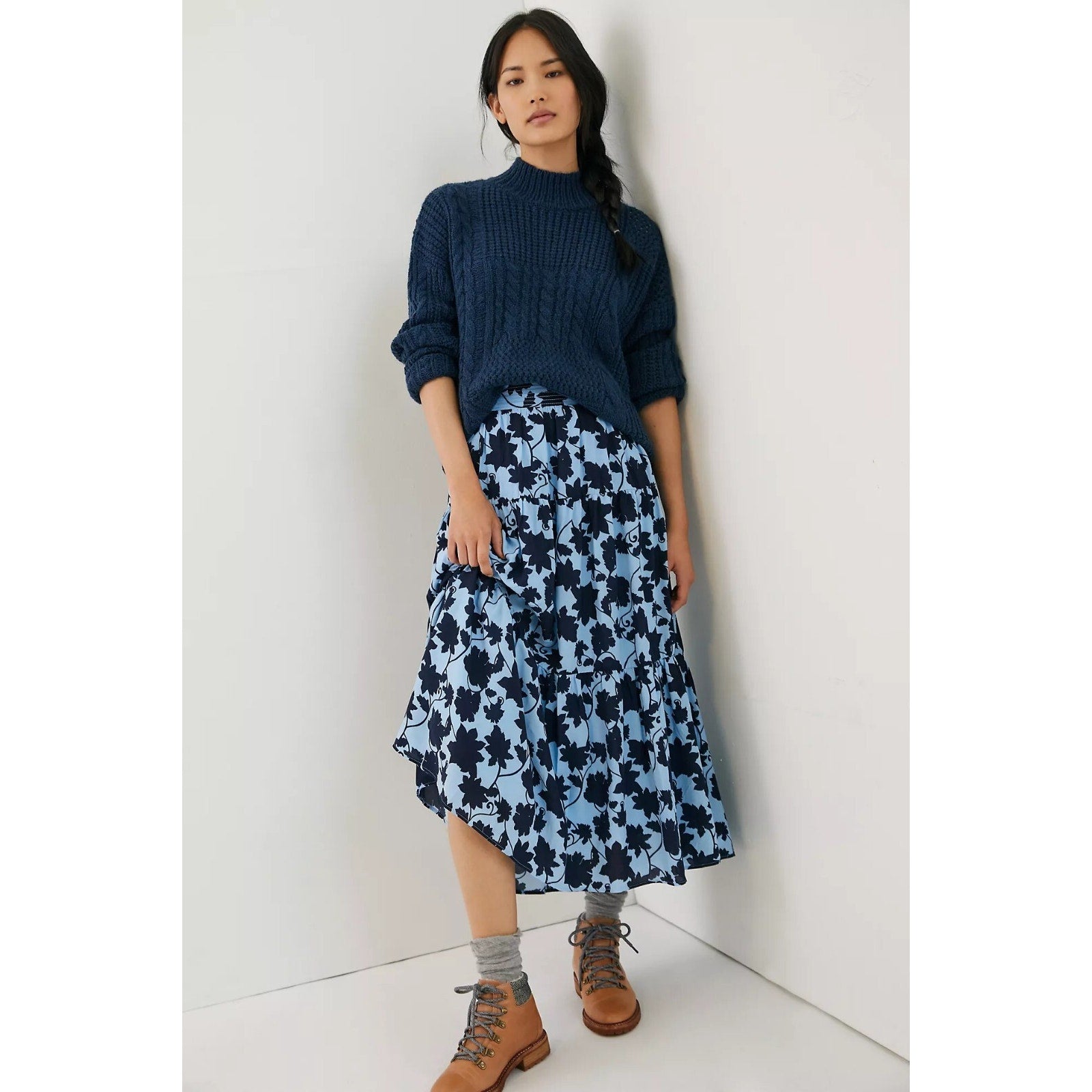 NEW Anthropologie Lenora Tiered Maxi Skirt Size 6 Blue