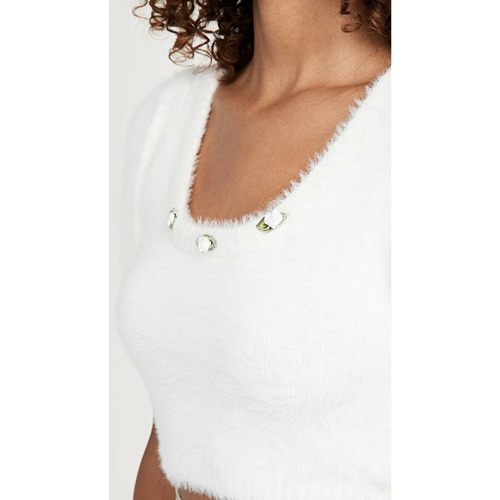 New Anthropologie by For Love & Lemons Anastasia Faux Mohair Sweater Sz S White