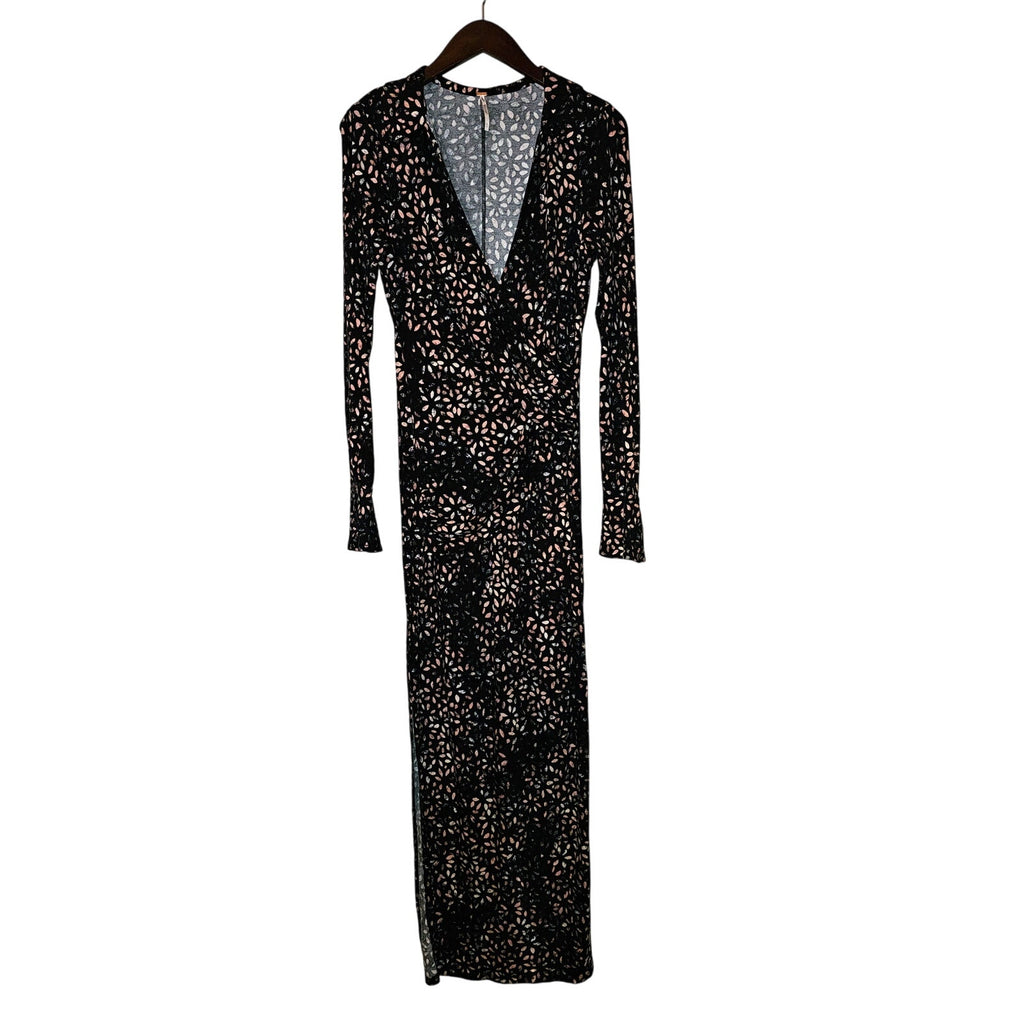 New Free People Shayla Wrap Midi Dress $128  X-SMALL  Black Combo