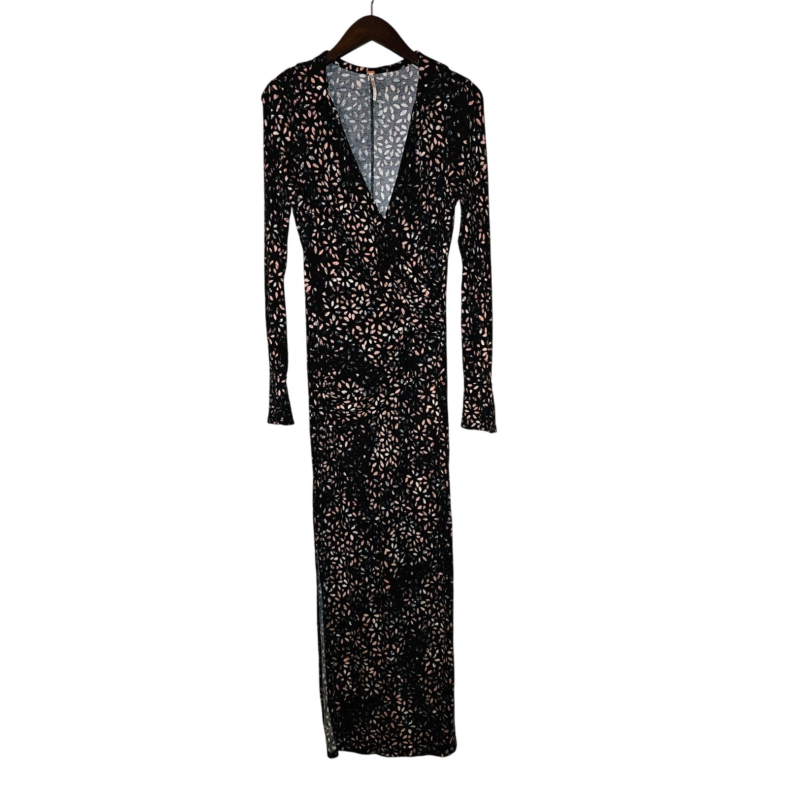 New Free People Shayla Wrap Midi Dress $128  X-SMALL  Black Combo