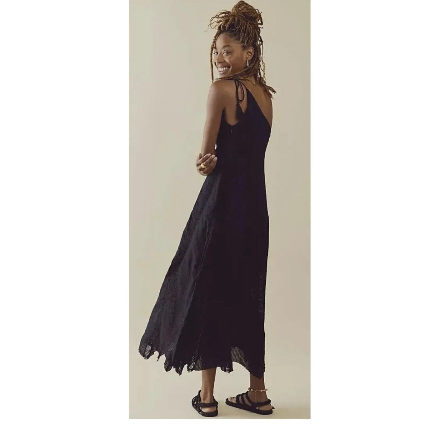 New FREE PEOPLE Bella Maxi Dress ONE-SHOULDER $168 X-SMALL Black Lace
