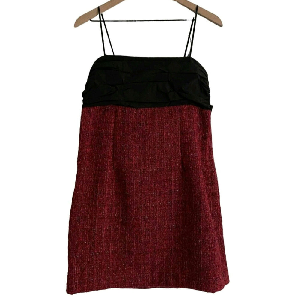 Anthropologie Maeve Bow Square-Neck Mini Dress $178 LARGE Red
