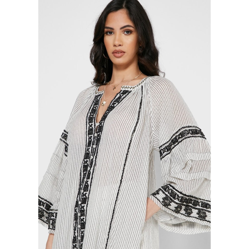 NEW FREE PEOPLE Vagabond Striped Maxi Top Size XS Boho Dress Embroidered