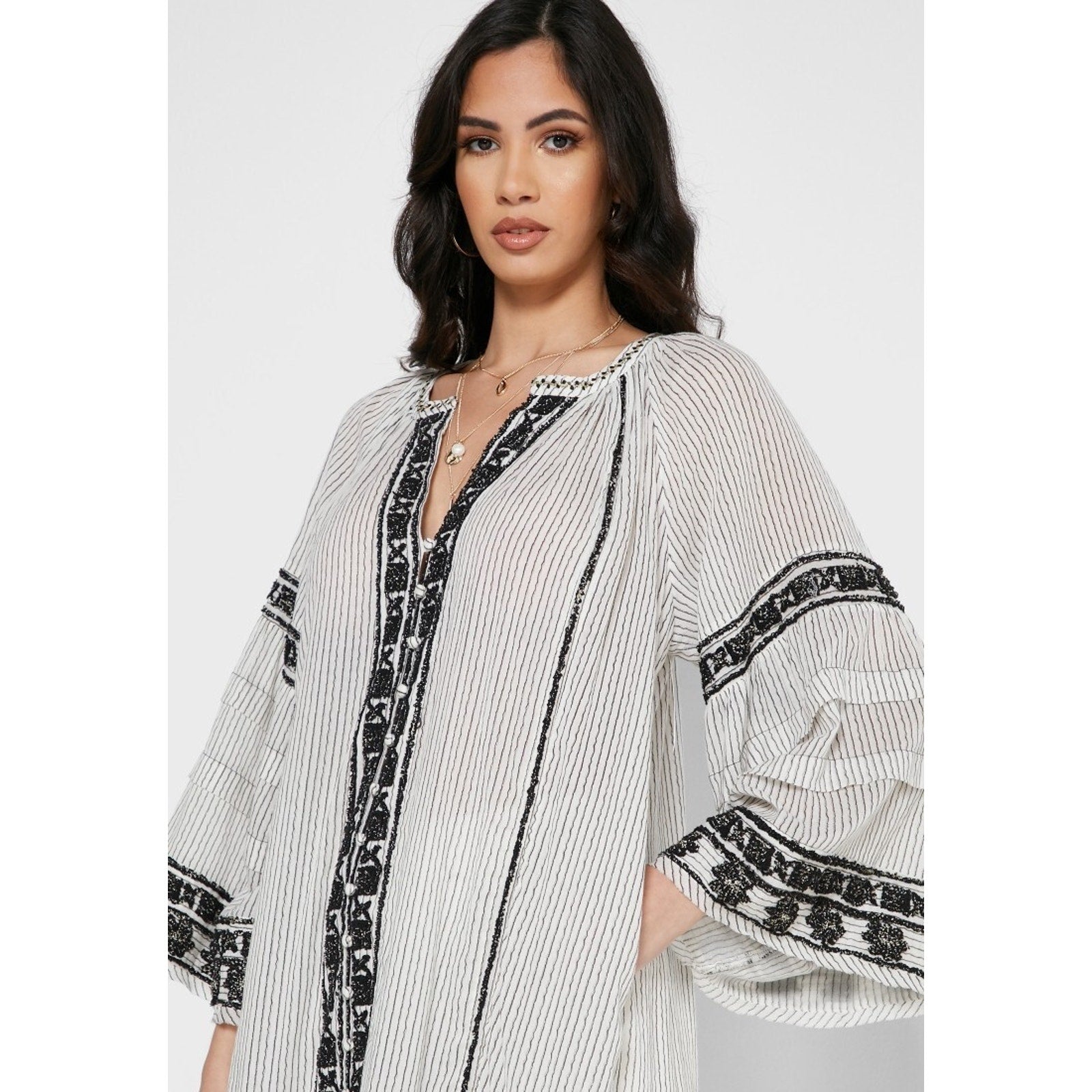NEW FREE PEOPLE Vagabond Striped Maxi Top Size XS Boho Dress Embroidered