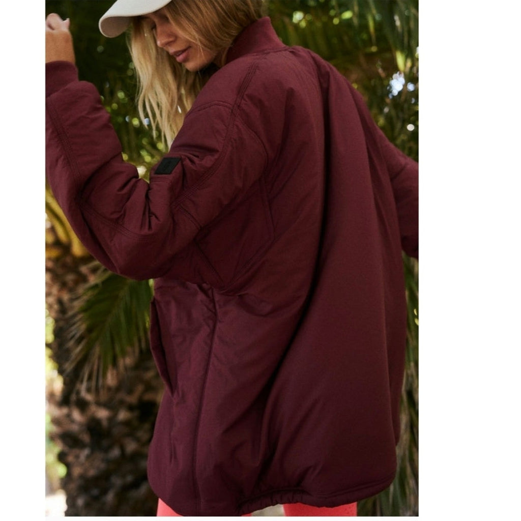 New Free People FP MOVEMENT Midnight Moon Solid Bomber Jacket $198 LARGE Wine