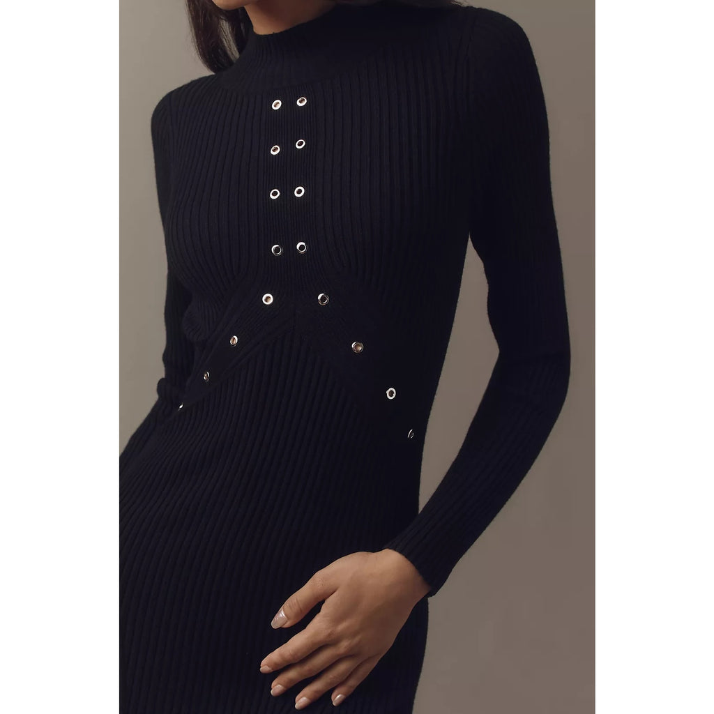 Anthropologie Long-Sleeve Mock Neck Studded Sweater Midi Dress $228 SMALL