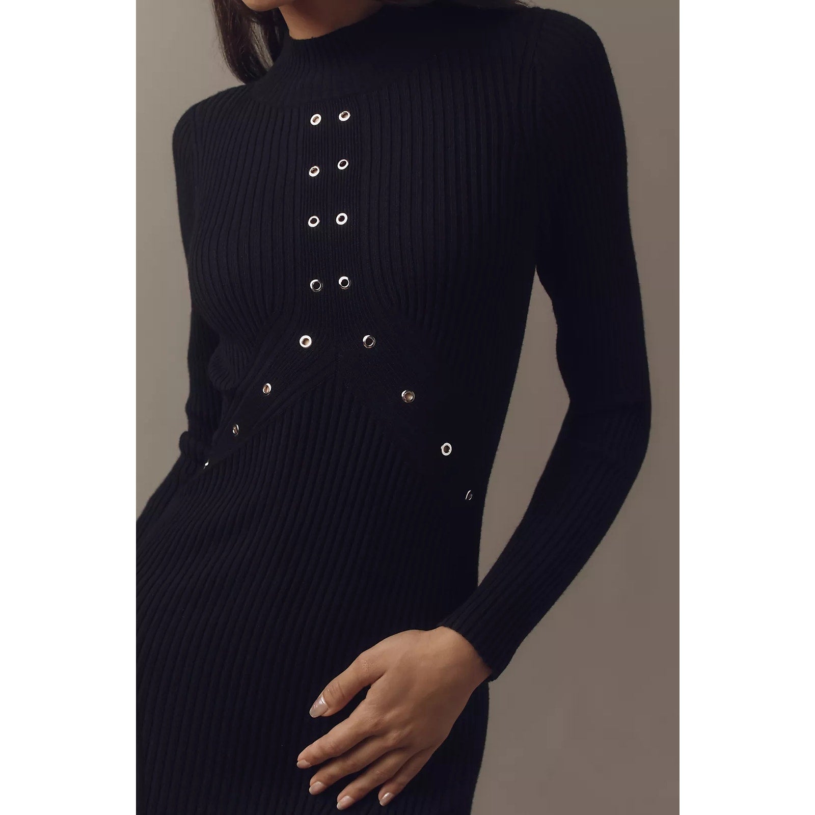 Anthropologie Long-Sleeve Mock Neck Studded Sweater Midi Dress $228 SMALL