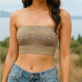 New Free People Floral Lace Trim Bandeau Taupe $28 Size Small