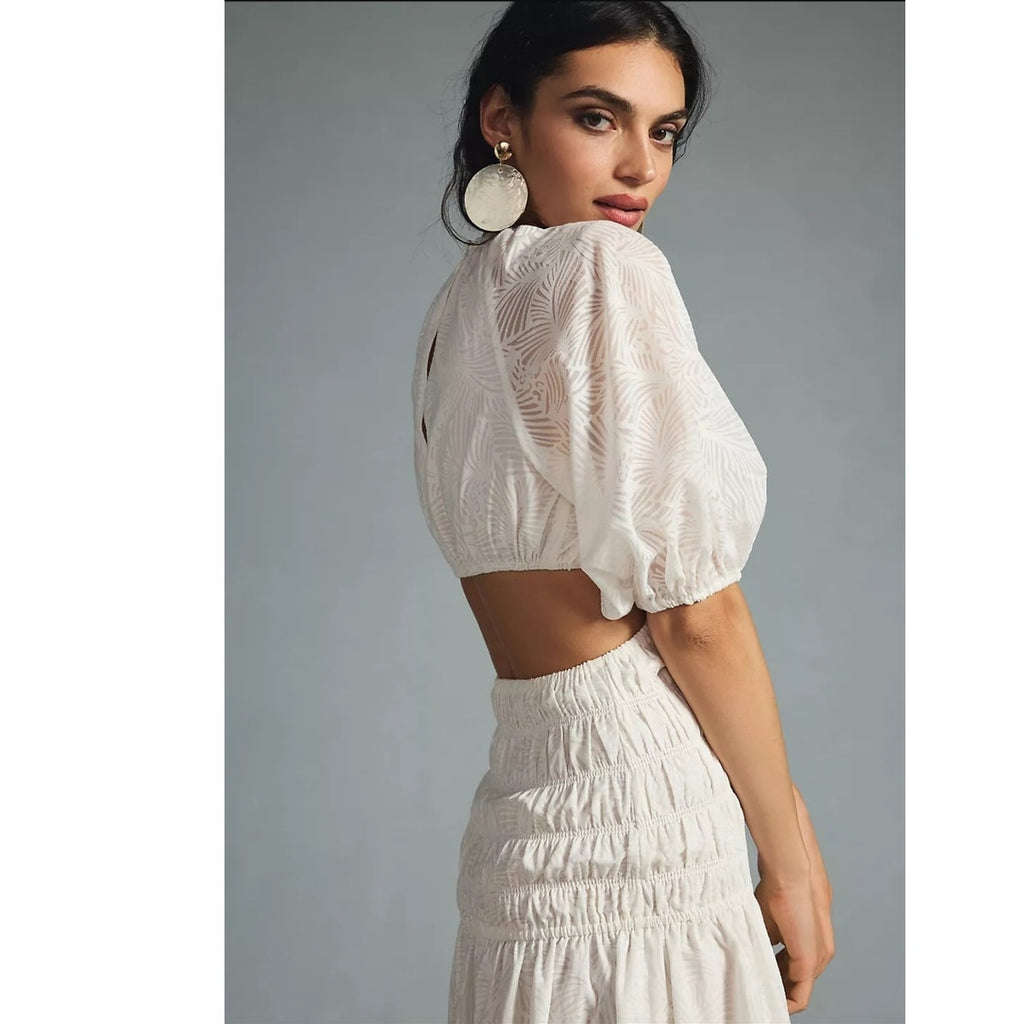 Anthropologie Significant Zofia Puff-Sleeve Shirred Cutout Dress