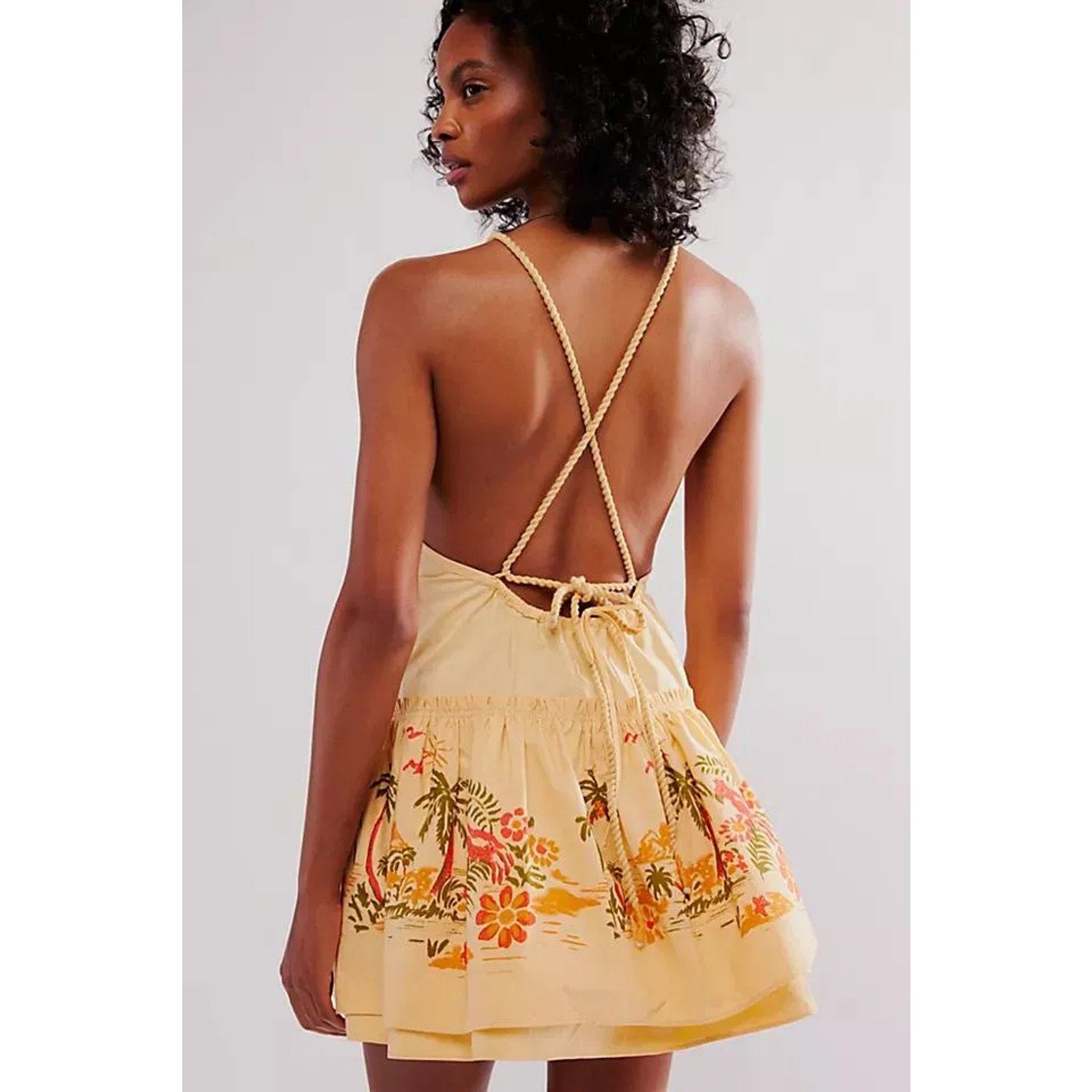 FREE PEOPLE Deserted Island Poplin Mini Dress LARGE Apricot Combo Free People