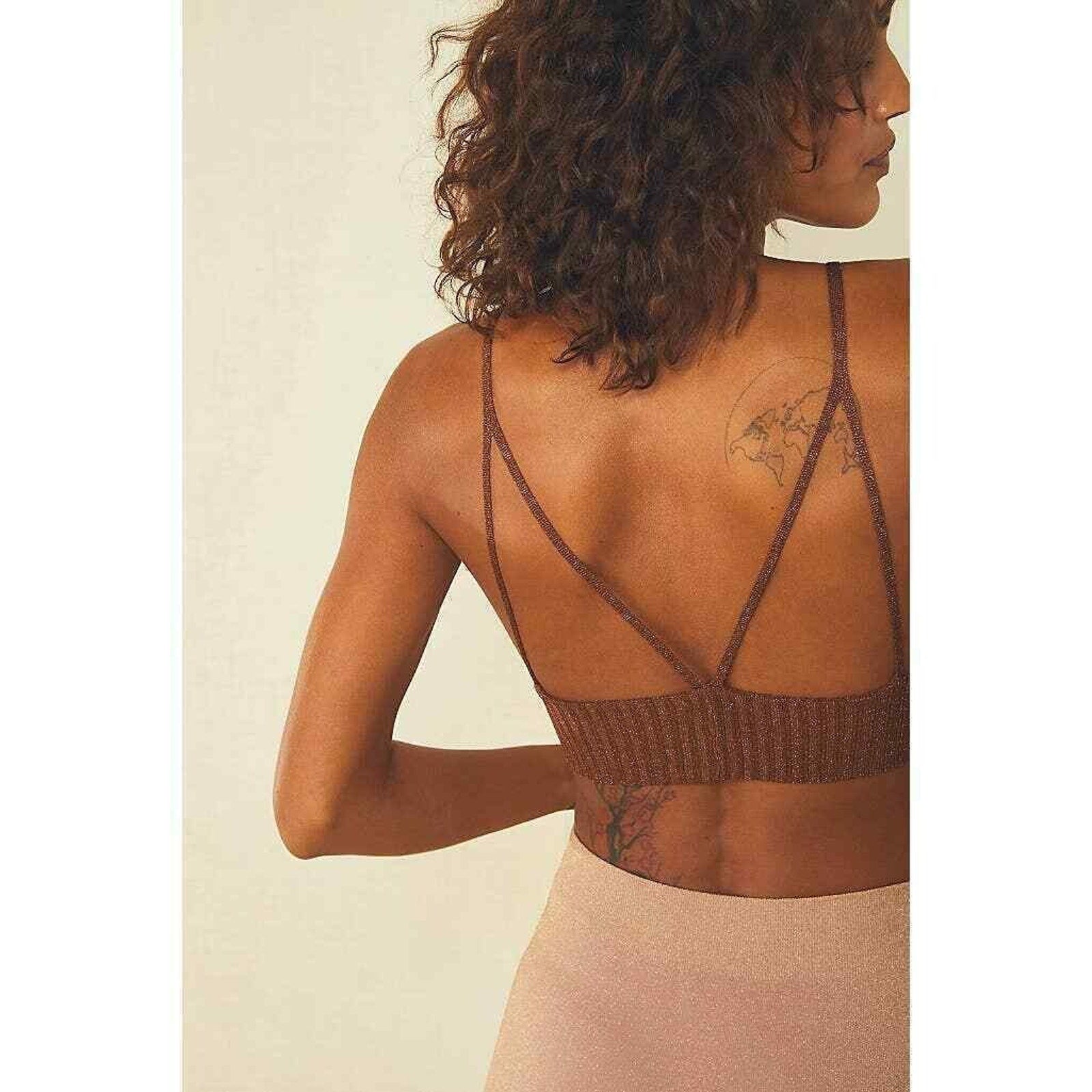New Free People Ellery longline Bralette $38 XS Metallic Bronzed Copper