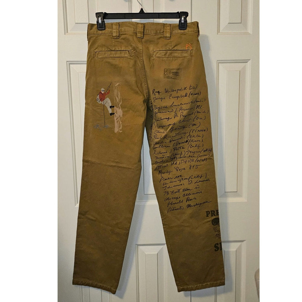 New P's PRESIDENT'S KHAKI GABARDINE PATCH EMBROIDERY PANTS Size 34