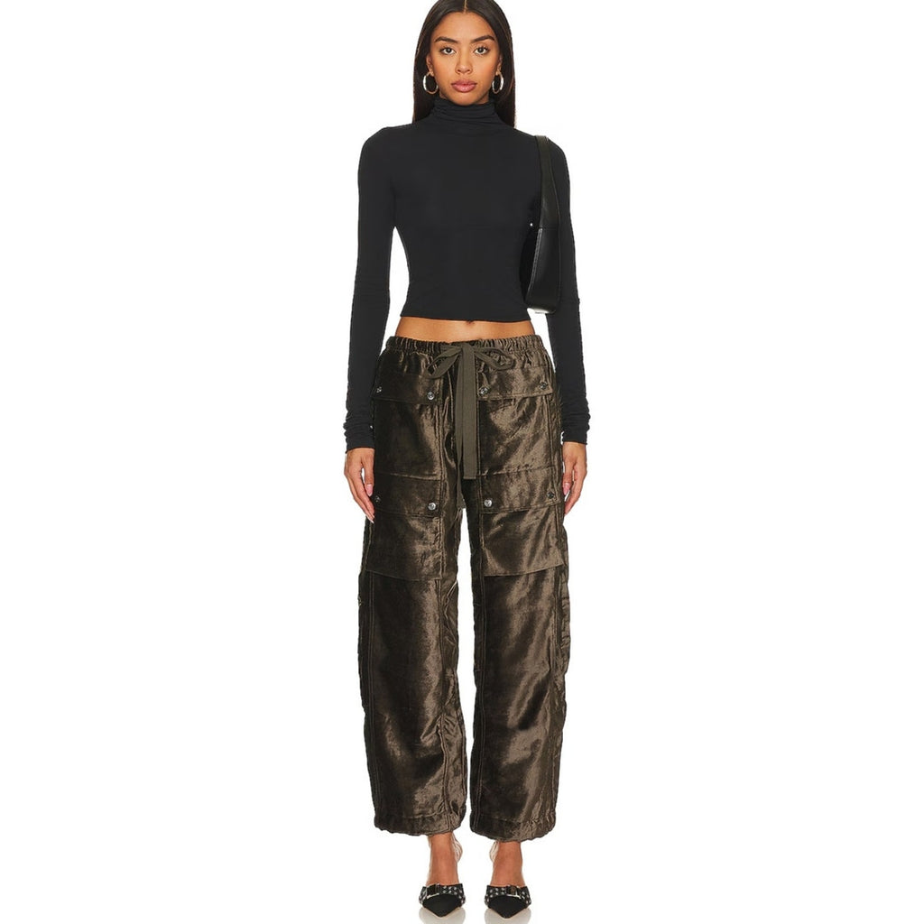New FREE PEOPLE Skip A Beat Utility Velvet Pants $198 SMALL Washed Black