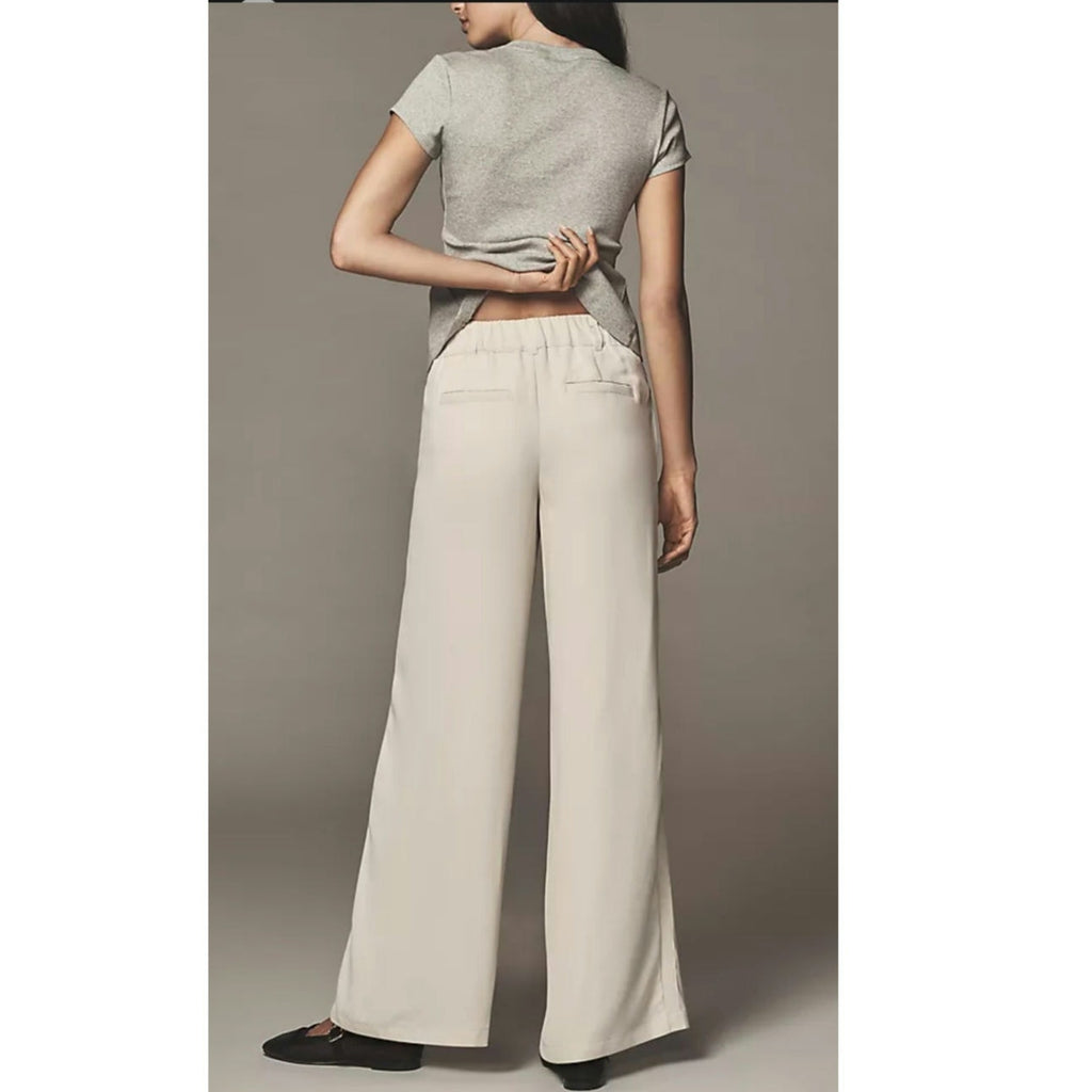 By Anthropologie Soft Pull-On Pants SMALL Ivory CREPE Elastic Waistband Anthropologie