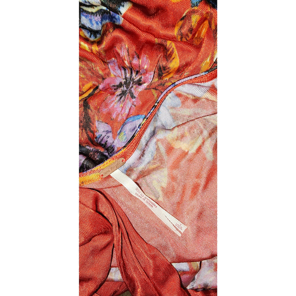 New Free People 2 AM Mini Dress Mock Neck  $168 SMALL Red  Floral Open-Back