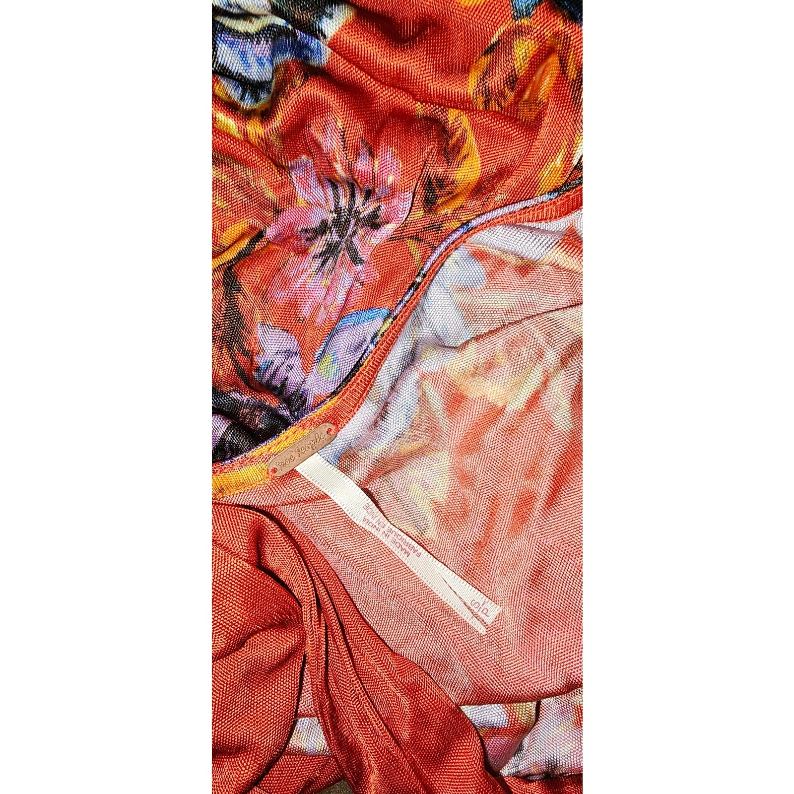 New Free People 2 AM Mini Dress Mock Neck  $168 SMALL Red  Floral Open-Back