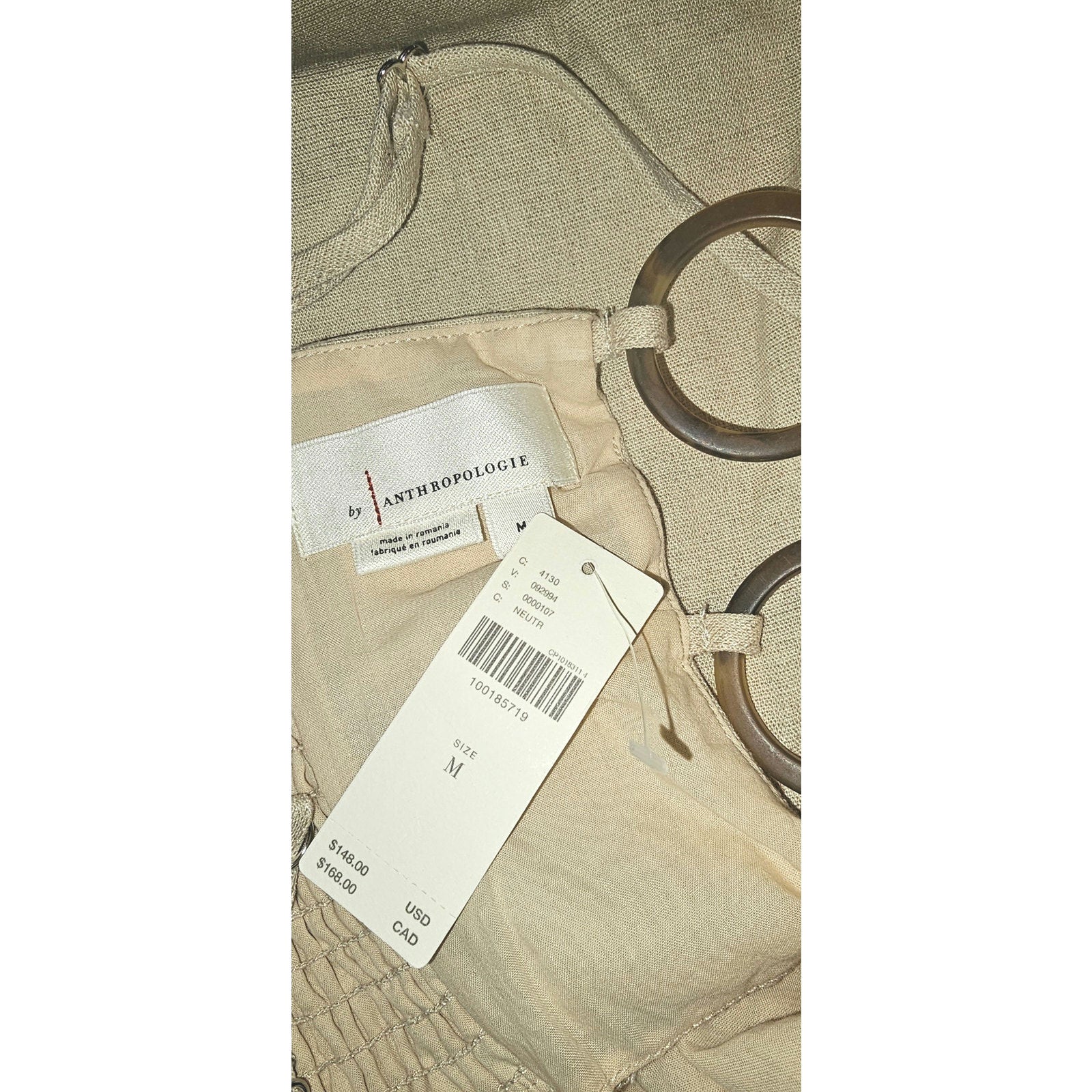By Anthropologie Smocked Linen Blend Mini Dress MEDIUM Tan Anthropologie