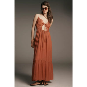 New Anthropologie Let Me Be Sleeveless Cutout Maxi Slip Dress $168 Small Red