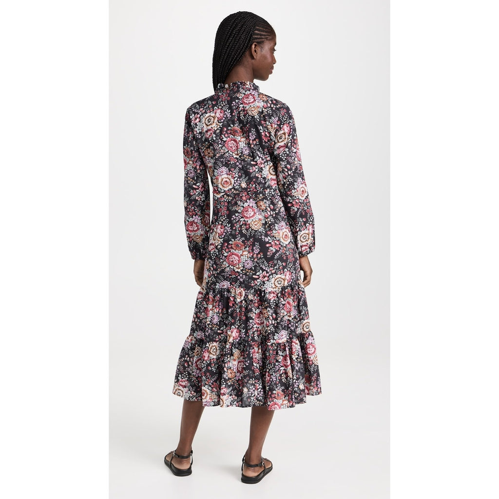 New MILLE Astrid Tasseled Midi Dress $248 SMALL Bloomsbury Floral Long Sleeve