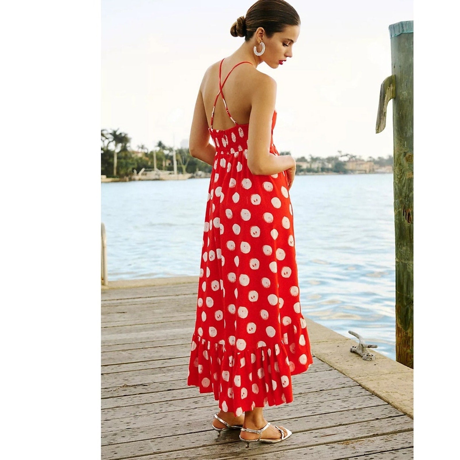 Anthropologie Plenty by Tracy Reese Halter High-Low Ruffle Dress $248 XL Red