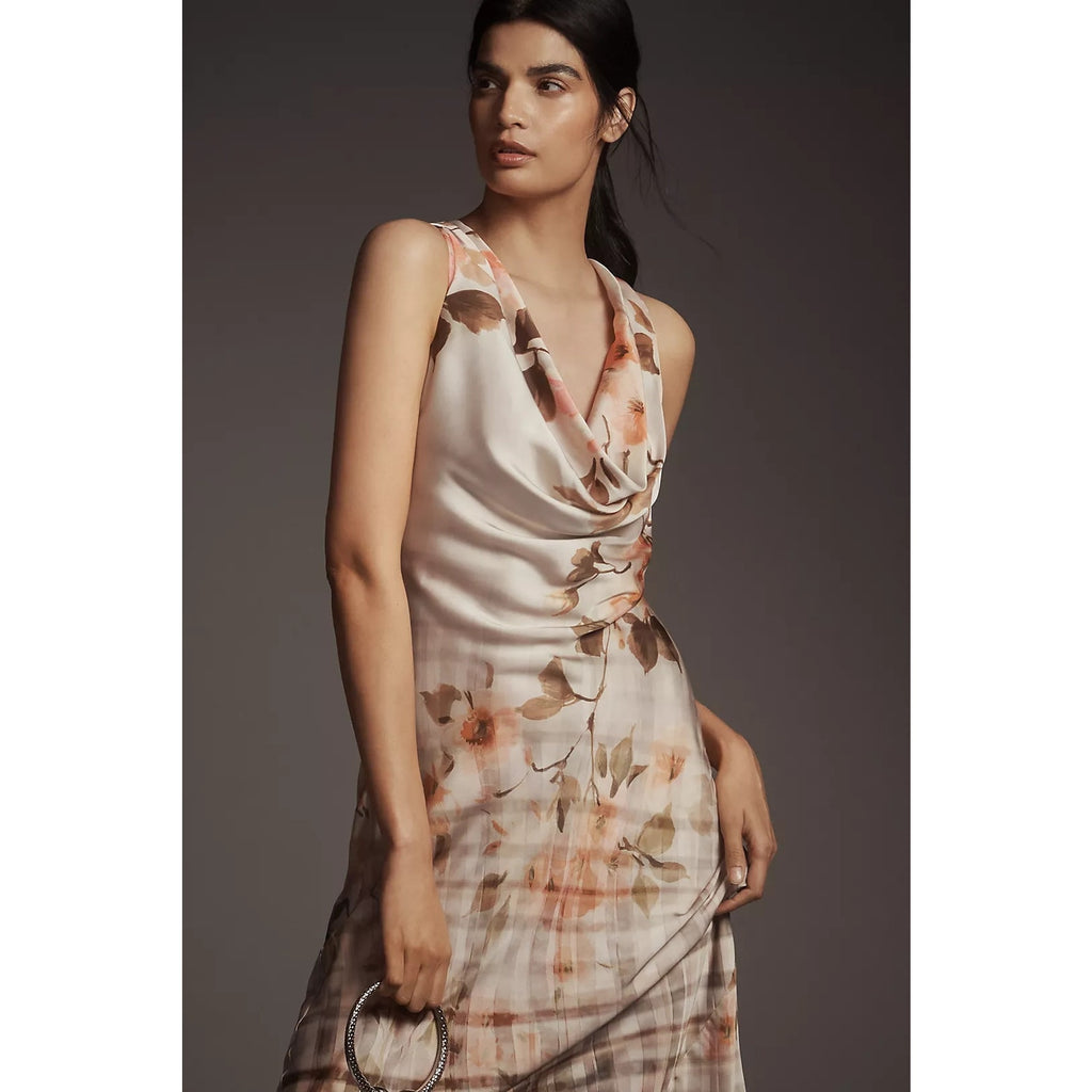 Anthropologie The Gracie Cowl-Neck Satin Slip Maxi Dress XS Orange Anthropologie