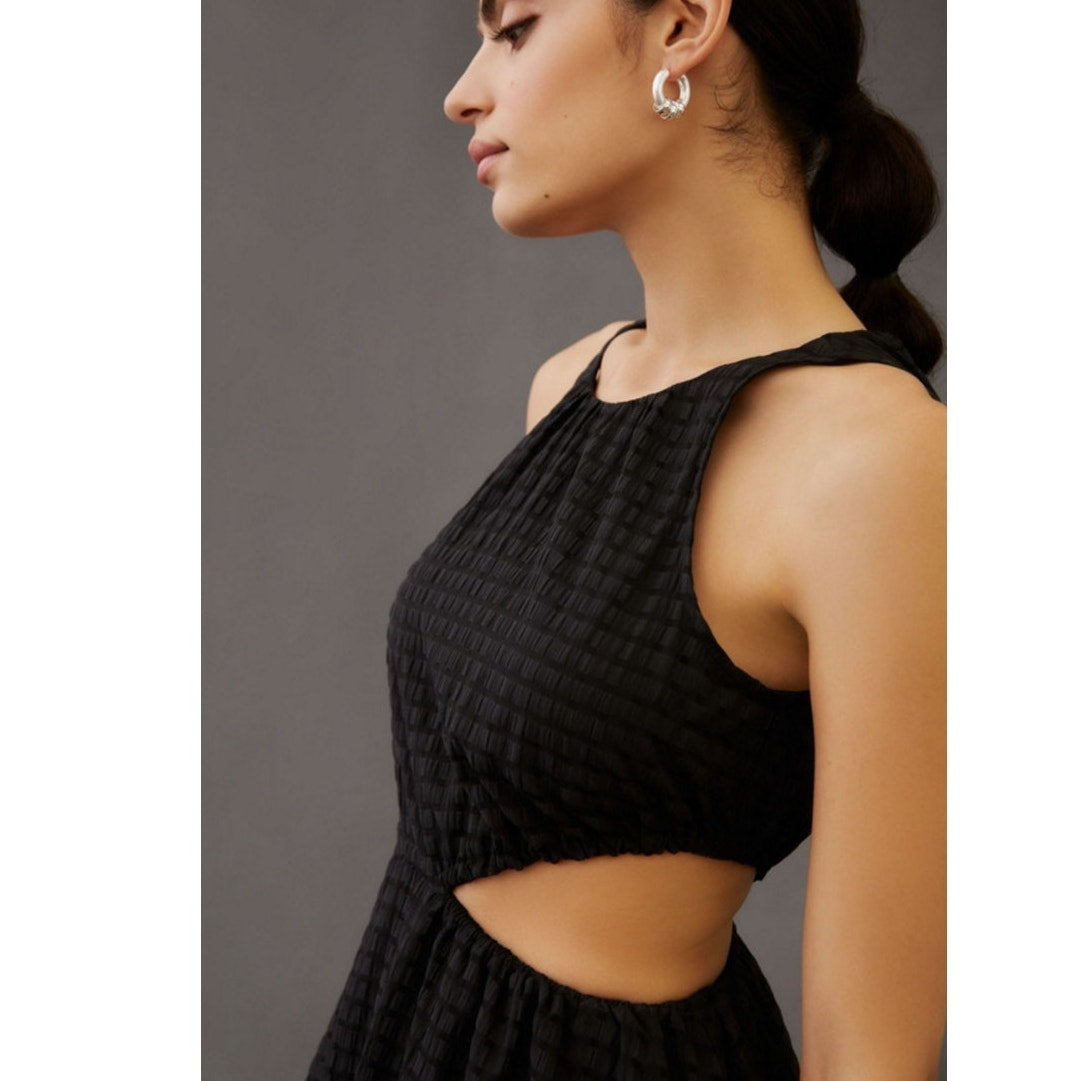 Anthropologie Maeve Sheer A-Line Mini Dress $170 MEDIUM Black Lined