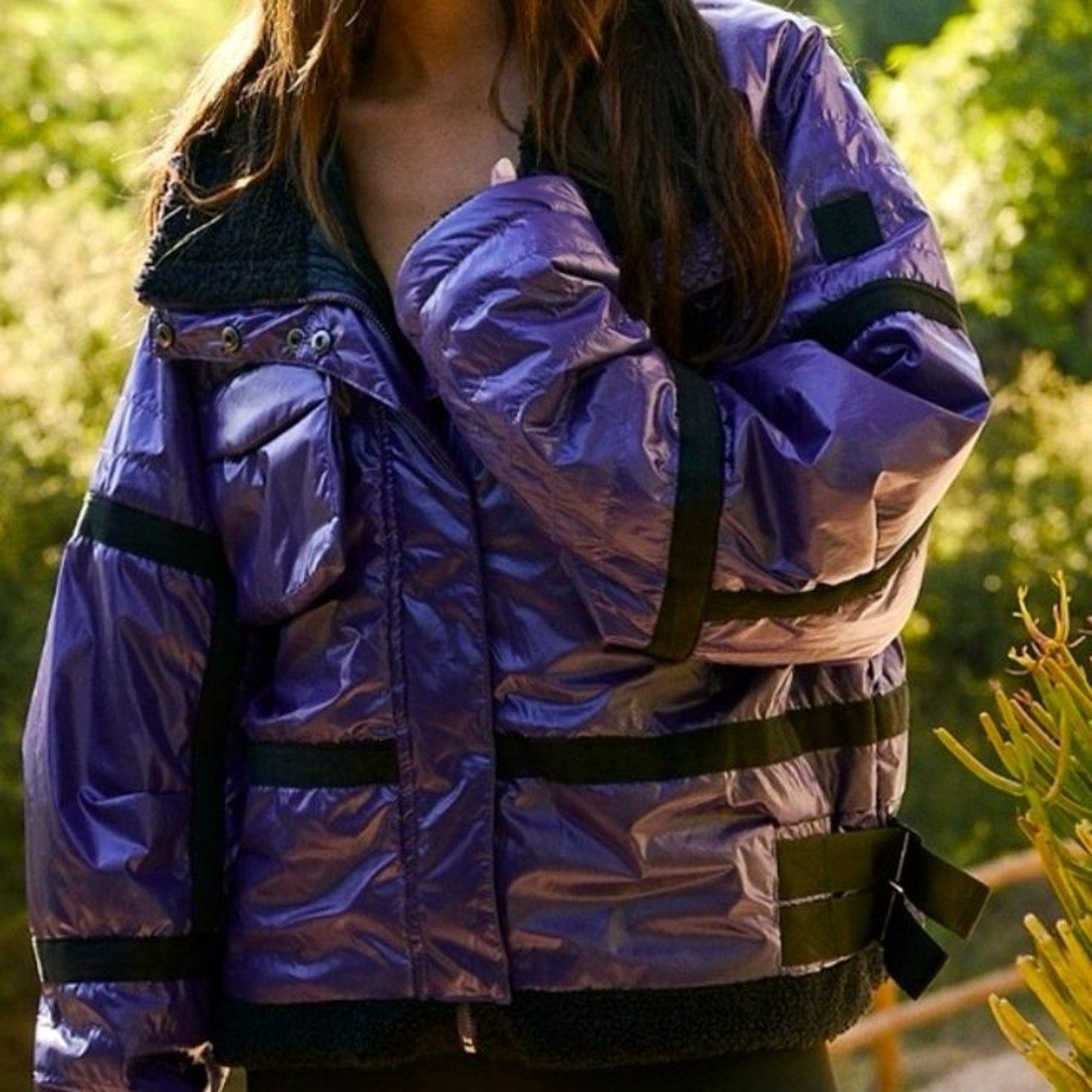 New Free People FP MOVEMENT Vagabond Fleece Bomber $248 MEDIUM Purple