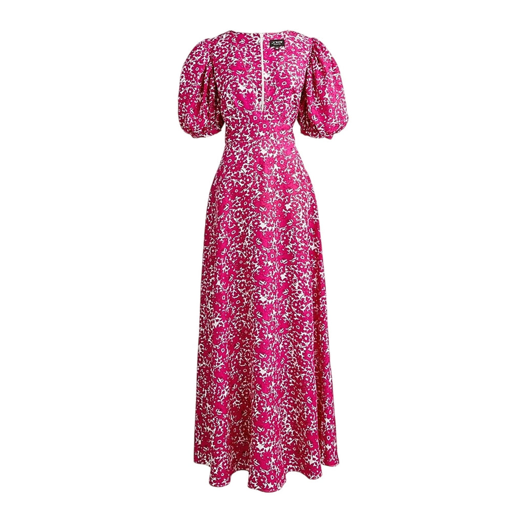 J CREW Collection puff-sleeve V-neck Drapey Floral Maxi Dress Size 10 Pink