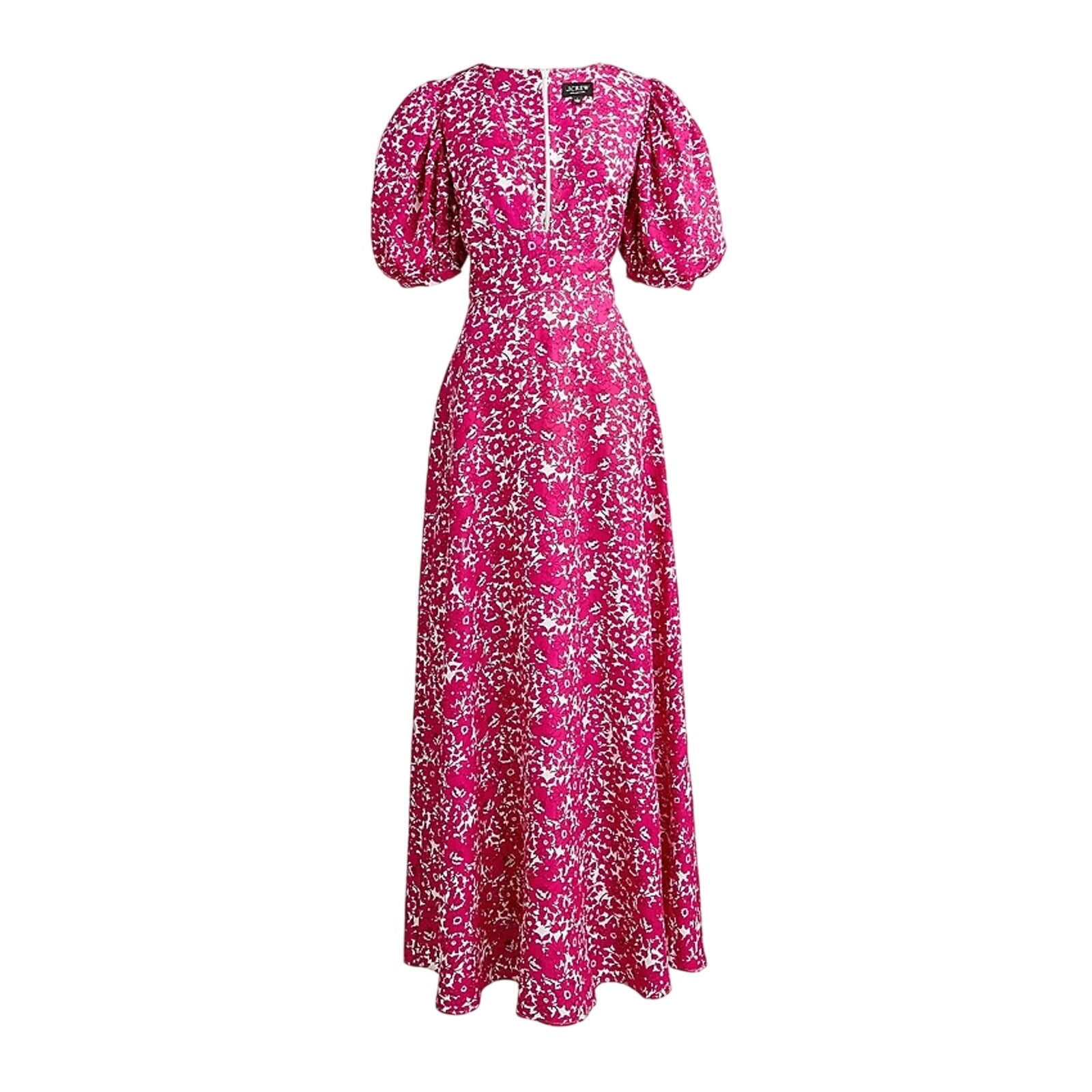 J CREW Collection puff-sleeve V-neck Drapey Floral Maxi Dress Size 10 Pink