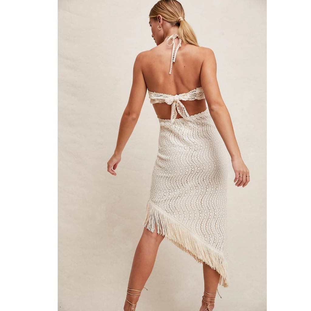 New Free People Anna Sui Crochet Lace Cutout Halter Midi Dress $660 X-SMALL (P)