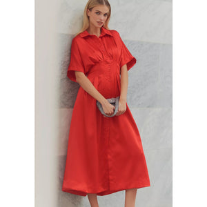 Anthropologie The Tobie Satin Shirt Dress by Exquise SMALL Red