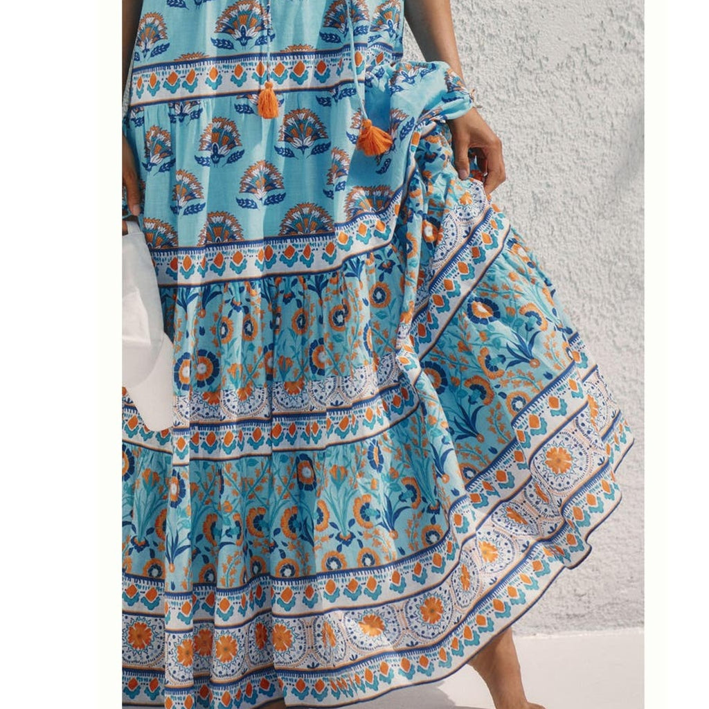 New Anthropologie Celina Moon Harriet Maxi Dress $199 SMALL Boho Blue Tasseled