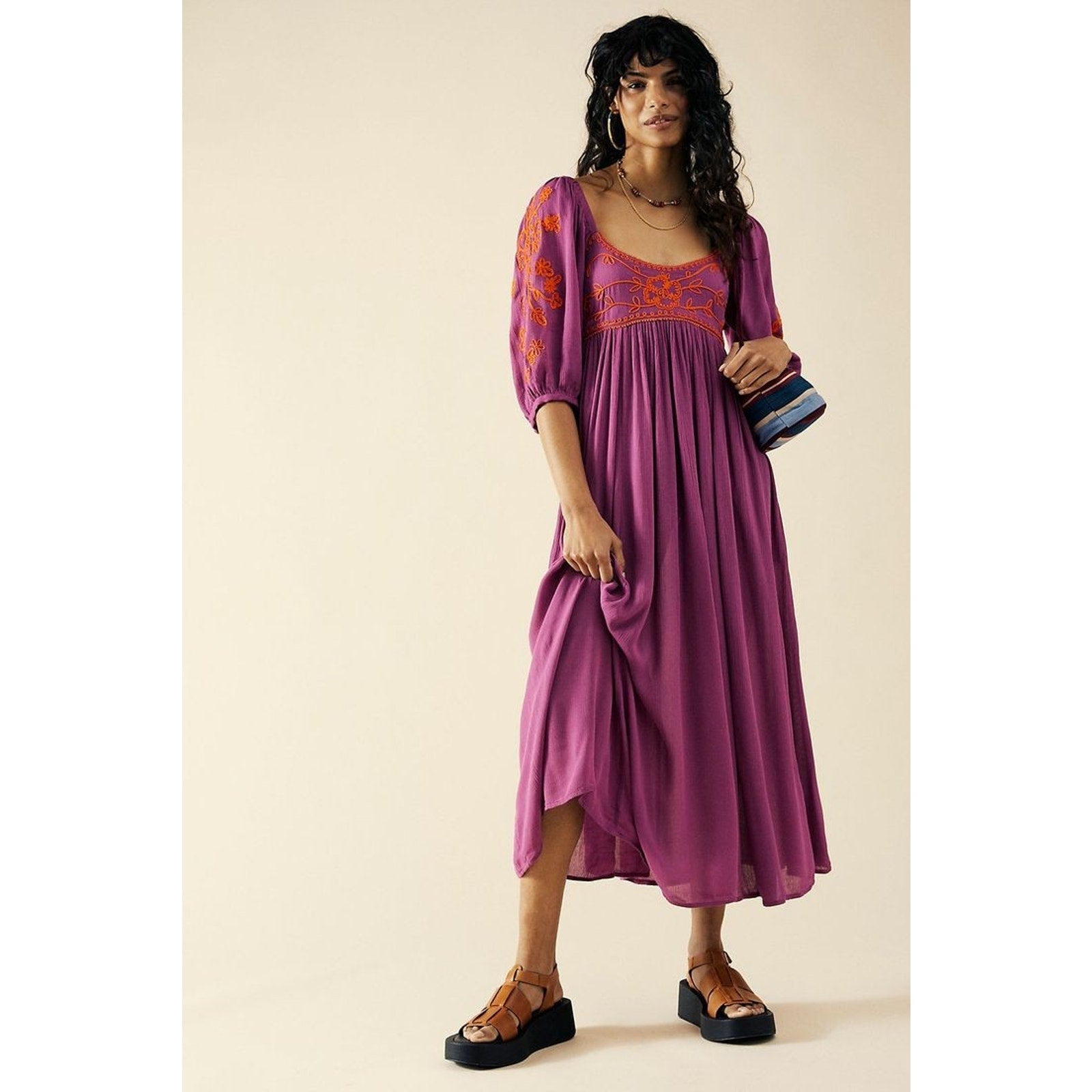 New Free People Wedgewood Embroidered Boho Maxi Dress $168 X-SMALL Floral