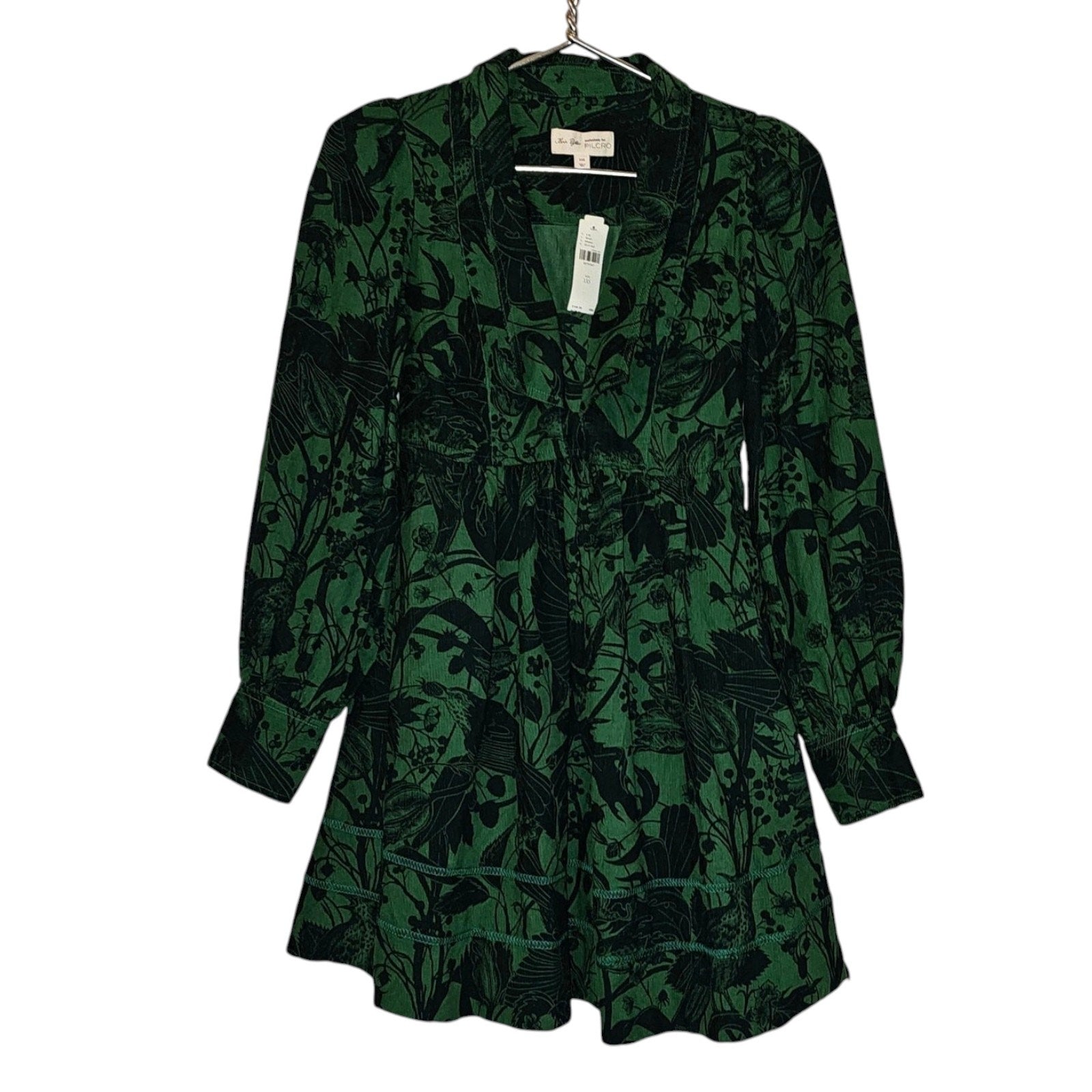 Anthropologie Pilcro Long-Sleeve V-Neck Corduroy Babydoll Mini Dress XXS 00