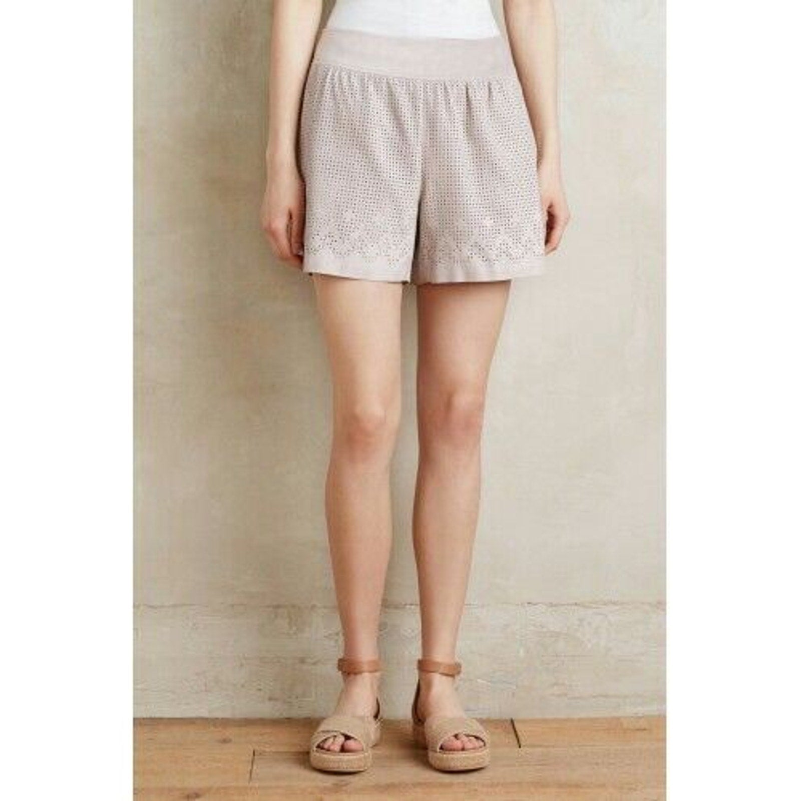 New Anthropologie Vegan Suede Cutwork Shorts by Elevenses Retail $118 Size 6
