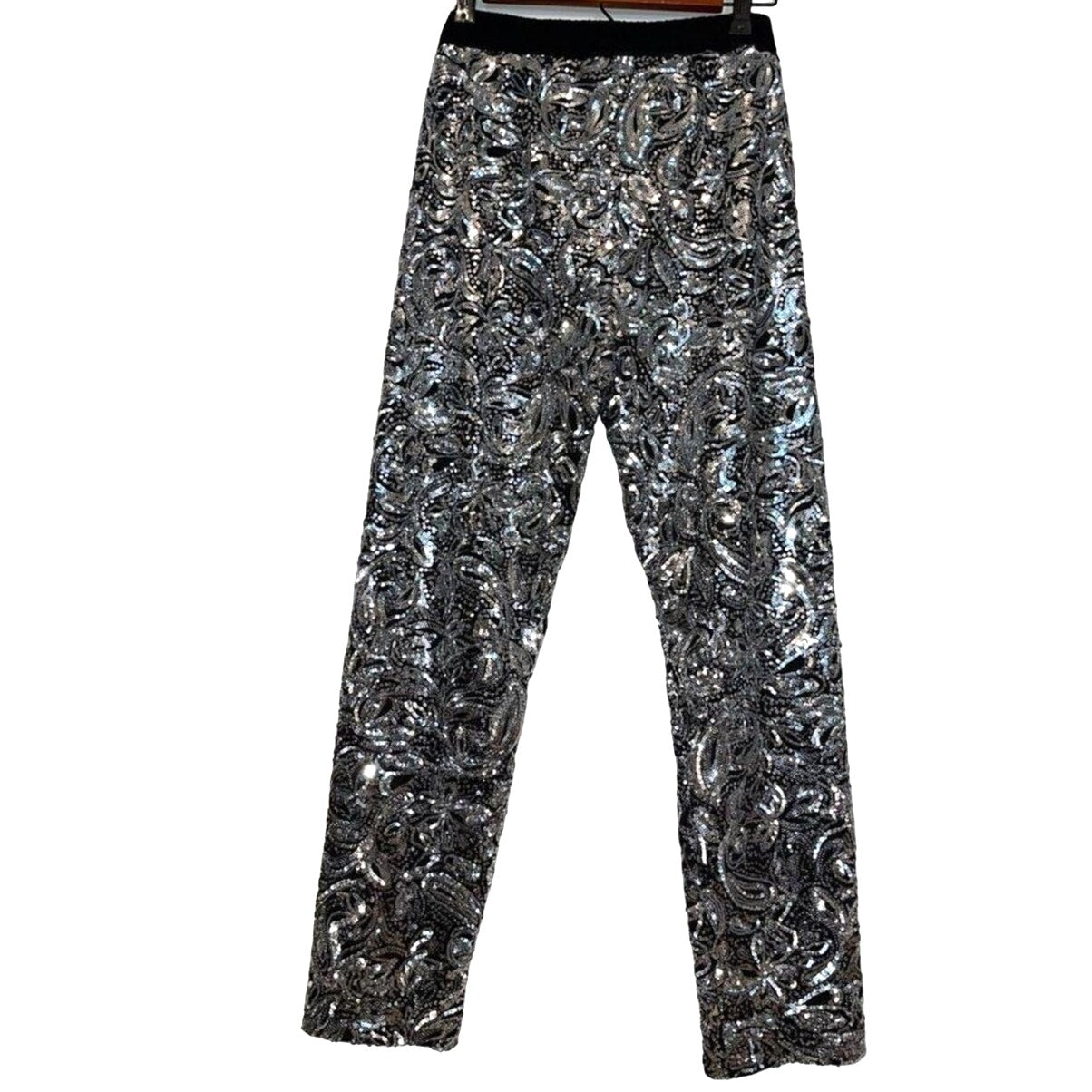 New Anthropologie Pascaline Sequined Trousers by Porridge $188 SMALL Silver/Gray
