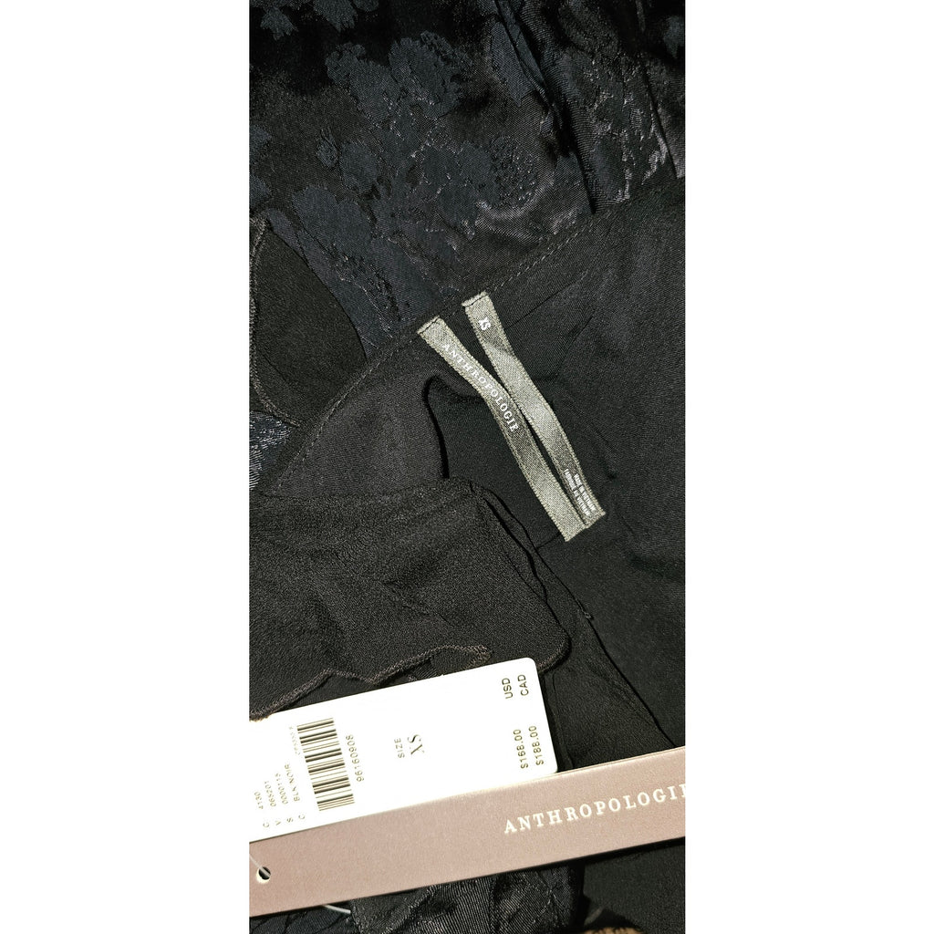 New By Anthropologie V-Neck Ruffle Asymmetric Midi Dress $168 X-SMALL Black