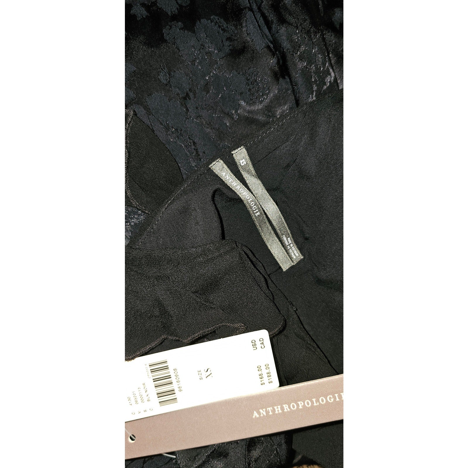 New By Anthropologie V-Neck Ruffle Asymmetric Midi Dress $168 X-SMALL Black