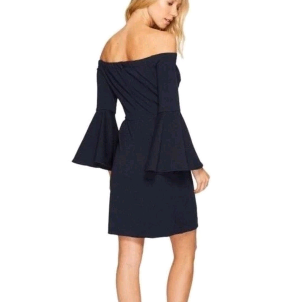 Turk Miley Off The Shoulder Navy Ponte Dress Bell Sleeves