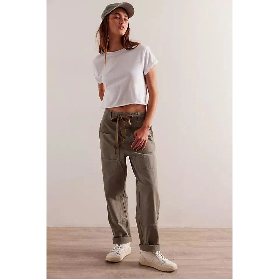 New FREE PEOPLE We The Free Hayden Carpenter Pull-On Trousers $148 LARGE Army