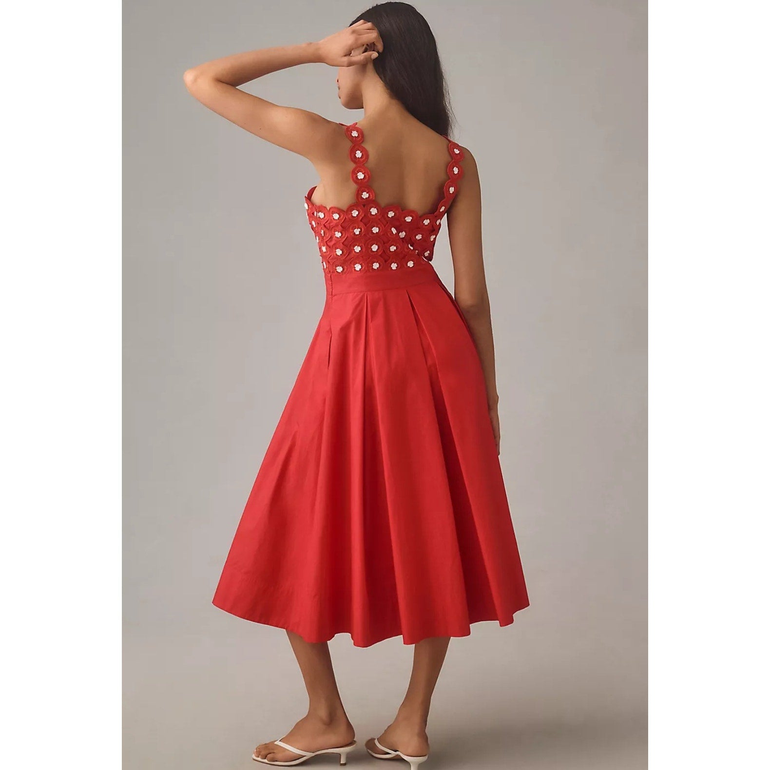 Anthropologie Maeve Crochet Halter Poplin Midi Dress $228 SIZE 12 Red