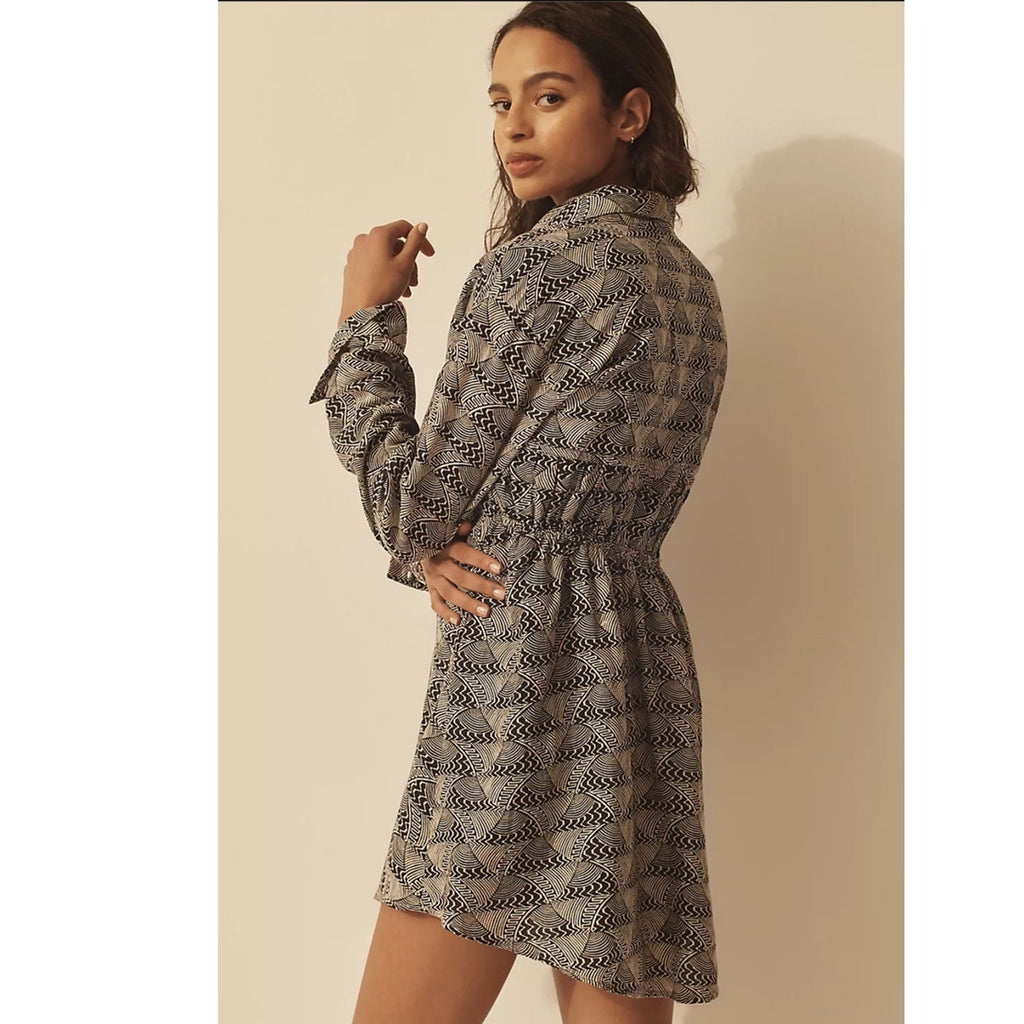 Anthropologie Long-Sleeve Collared Mini Dress $148 Medium Petite Ivory